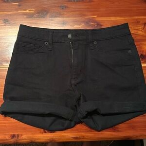 Black denim rolled hem shorts